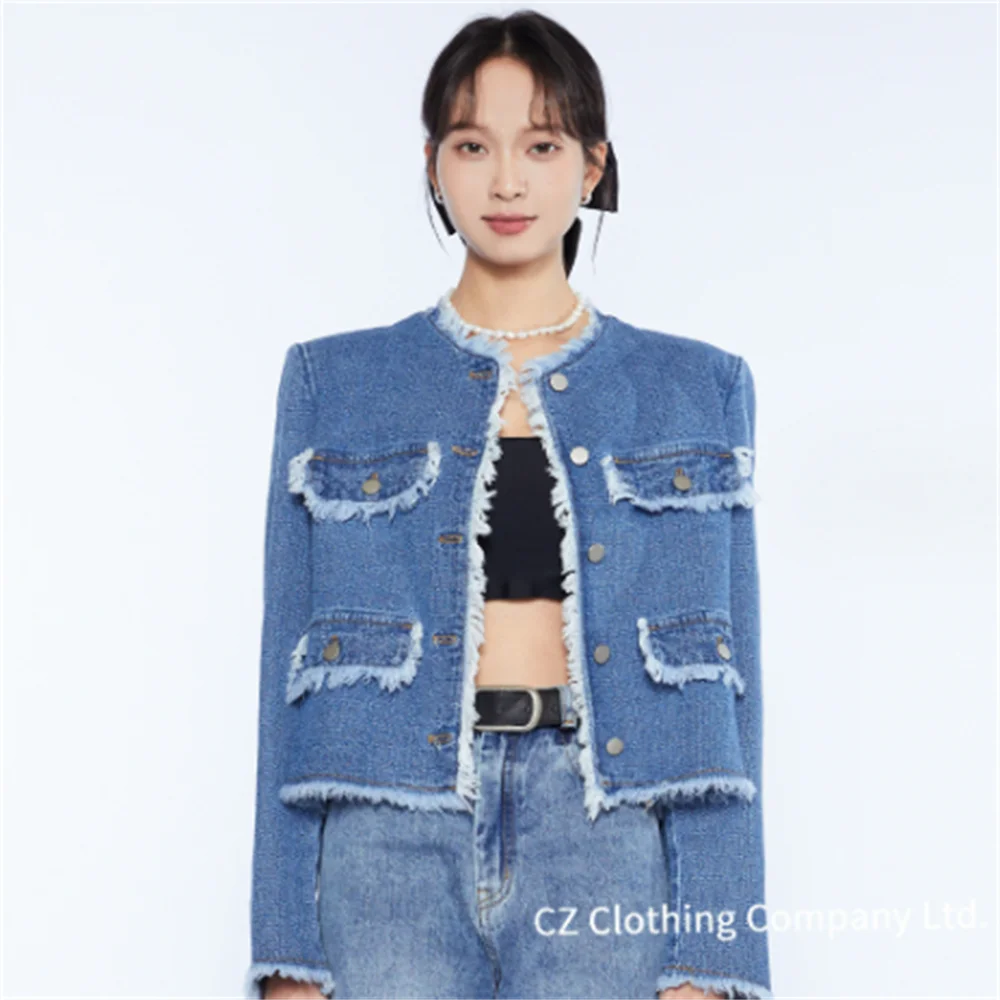 Denim jacket women autumn loose straight single-breasted long-sleeved jacket