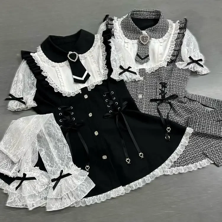 IMU Original Japanese Mine Style Mass-produced Sweet Dress Set Womens Lolita Outfits Girls Y2k Lace Top and Shorts 2 Piece Sets