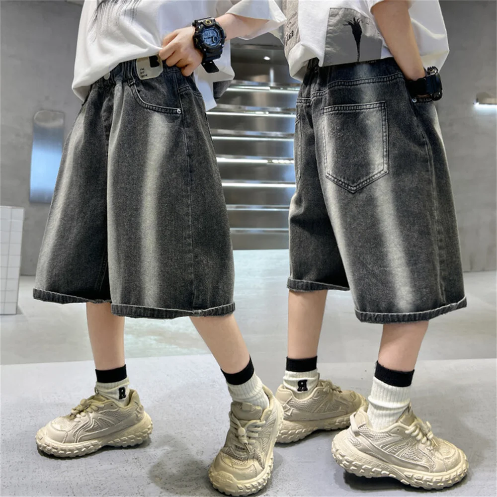 2429 Summer Boys Denim Shorts Youth Jeans Fashion Children\'s Denim Capris Grey shorts