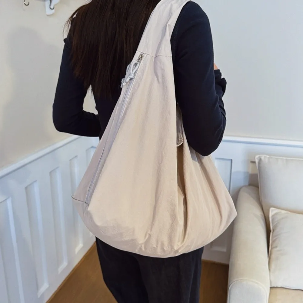 Nylon-Schultertasche, einfarbig, große Kapazität, mehrere Taschen, wasserdichter Reißverschluss, Einkaufstasche für Frauen und Mädchen – Detail 5