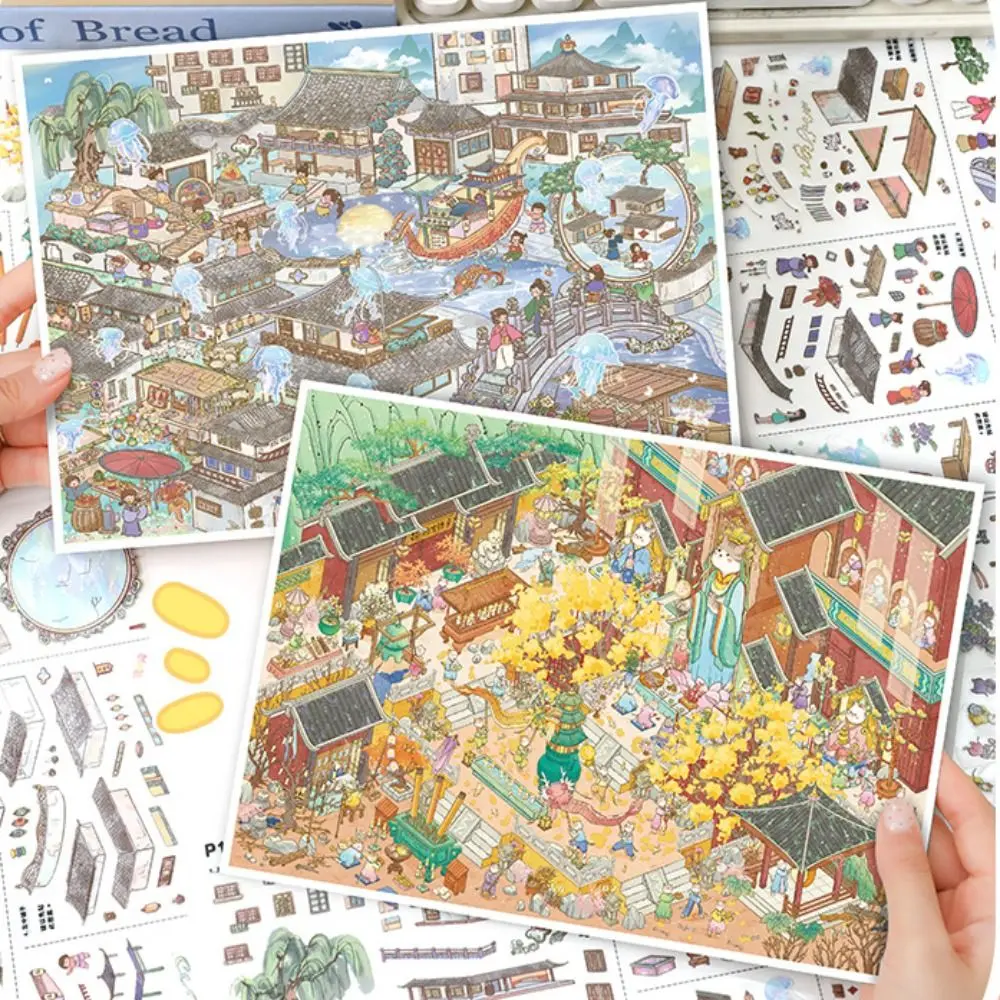 3D Miniature Landscapes Stickers Collection PET DIY Crafts 3D Landscape Sticker 2 Themes Removable DIY Game Stickers Decompress