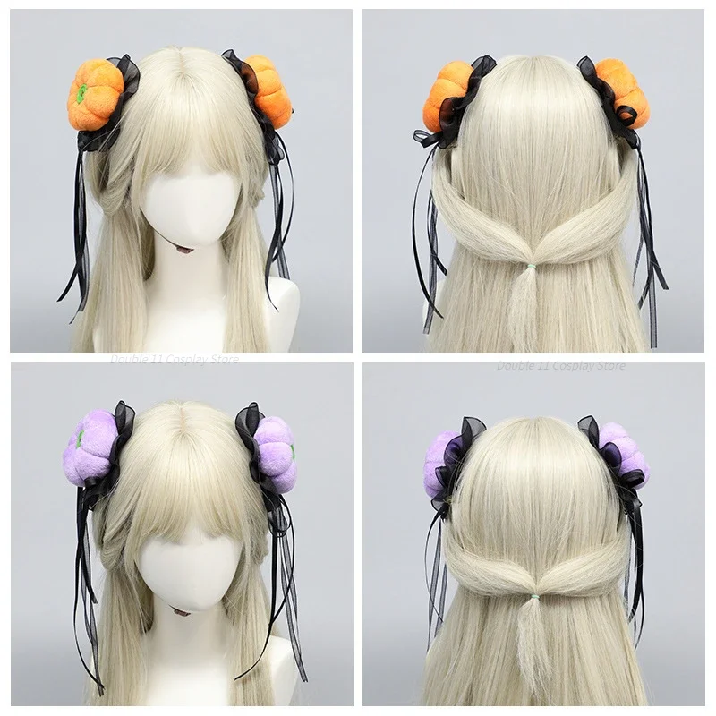 Nuova zucca di Halloween carino Lolita Cosplay fermagli per capelli donna copricapo per adulti arancione viola un paio di copricapo oggetti di scena per feste di carnevale