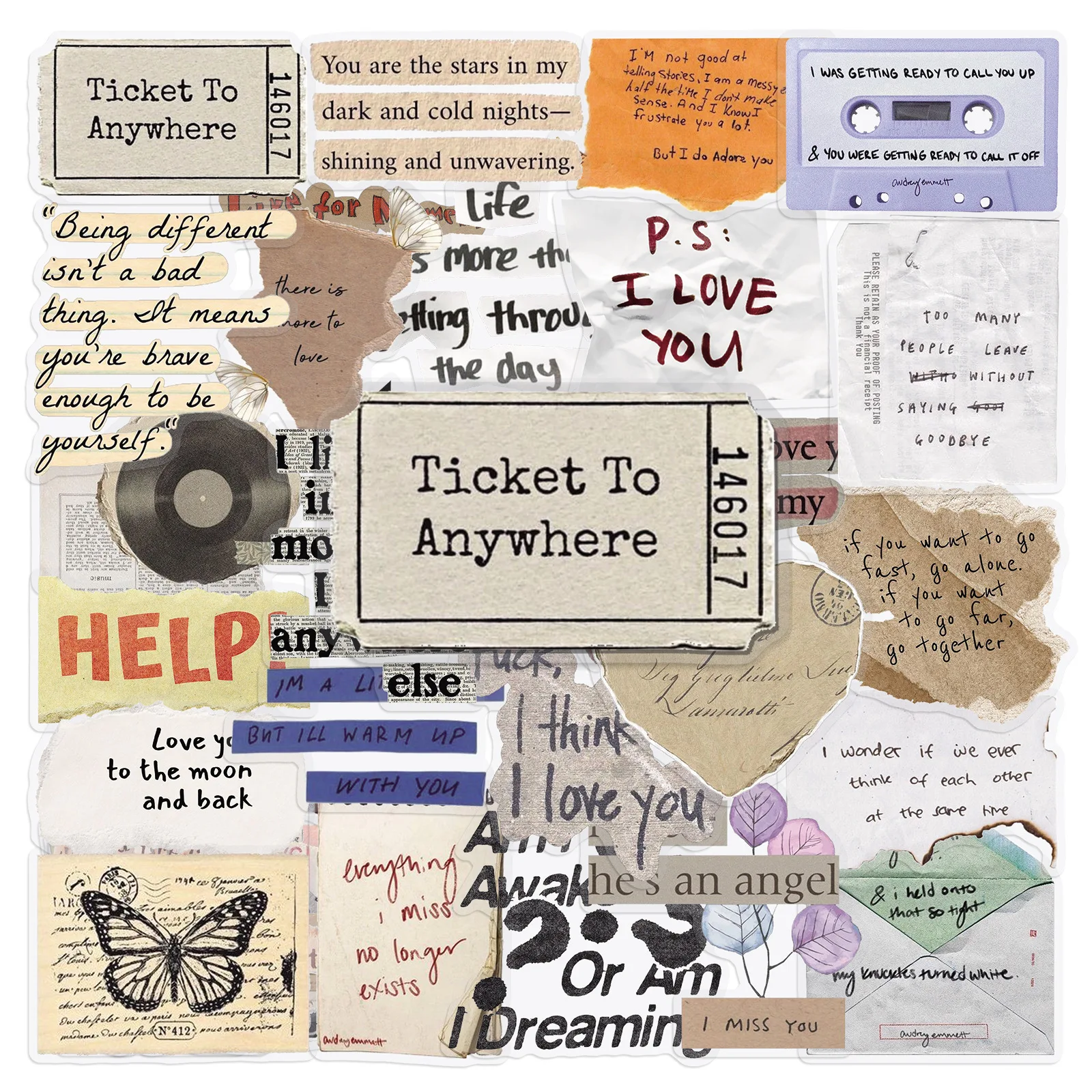 50 pçs engraçado adesivos transparentes frases em inglês graffiti estilo de papel quebrado decoração dos desenhos animados diy crianças brinquedos portátil guitarra bicicleta
