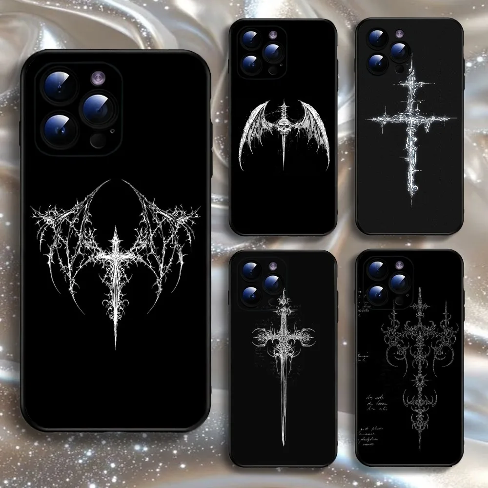 

Gothic Cross Phone Case For iPhone16,15,14,13,12,11 Plus,Pro Max,XS,X,XR,SE,Mini,8,7,Soft Silicone Black Cover