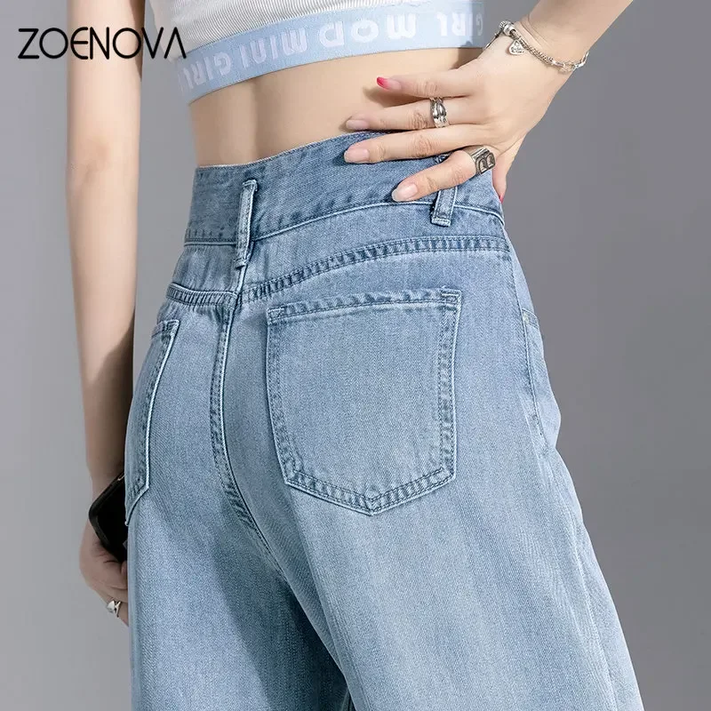 ZOENOVA-Pantalon droit à jambes larges pour femme, vêtements en denim bleu clair foncé, mode décontractée, Ice InjCold, Lyocell Y2k Grace, 100%