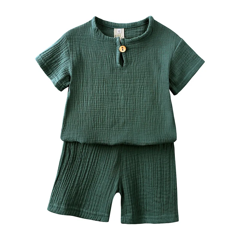 Children Muslin Clothes Set Boy Girl Sports Suit T-shirt Shorts 2pcs Loungewear for Newborn Cotton Linen Clothing Kids Costumes
