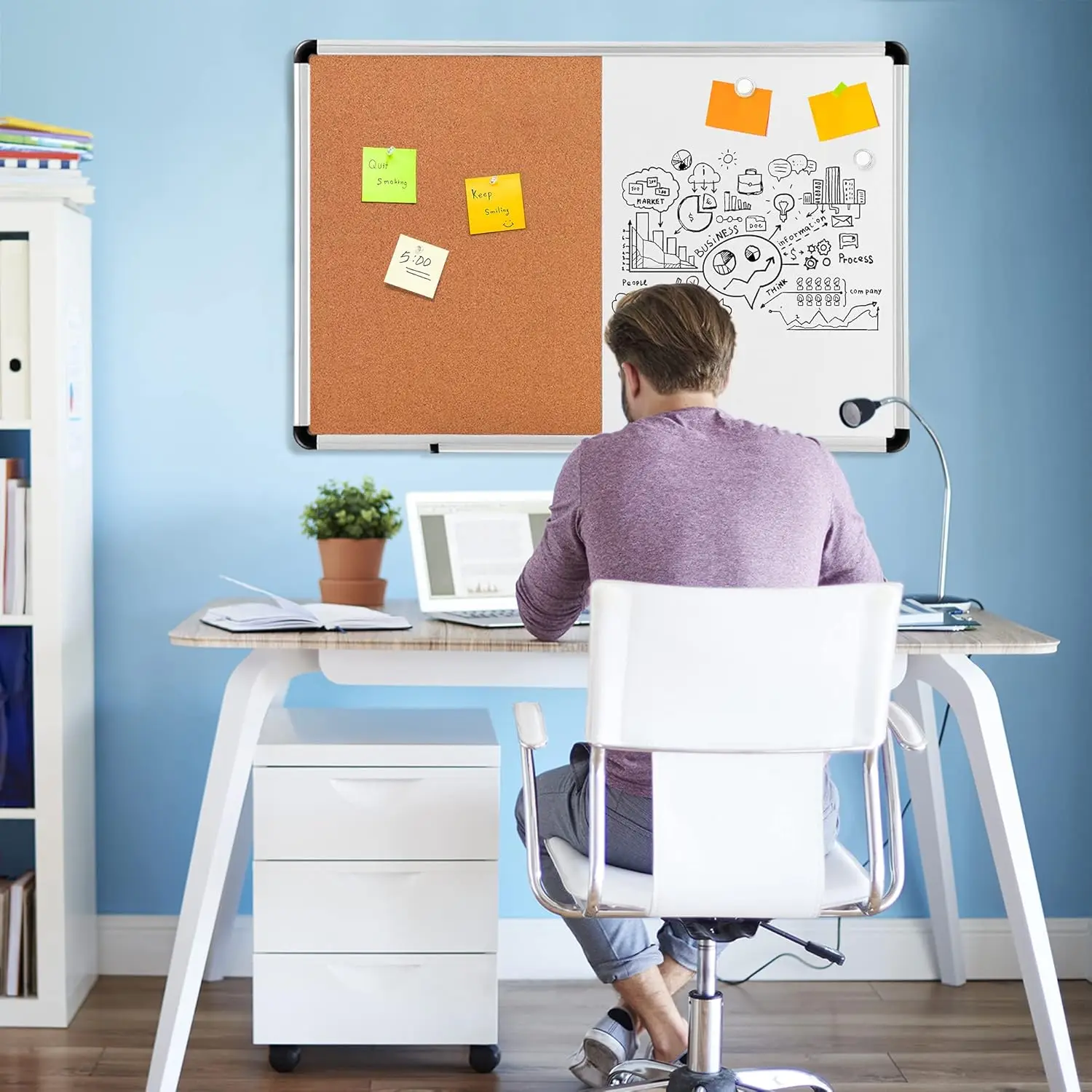 مجموعة سبورة بيضاء مغناطيسية ولوحة الفلين، 36 × 24 بوصة، إطار من الألومنيوم للفصول الدراسية للمكتب المنزلي #4