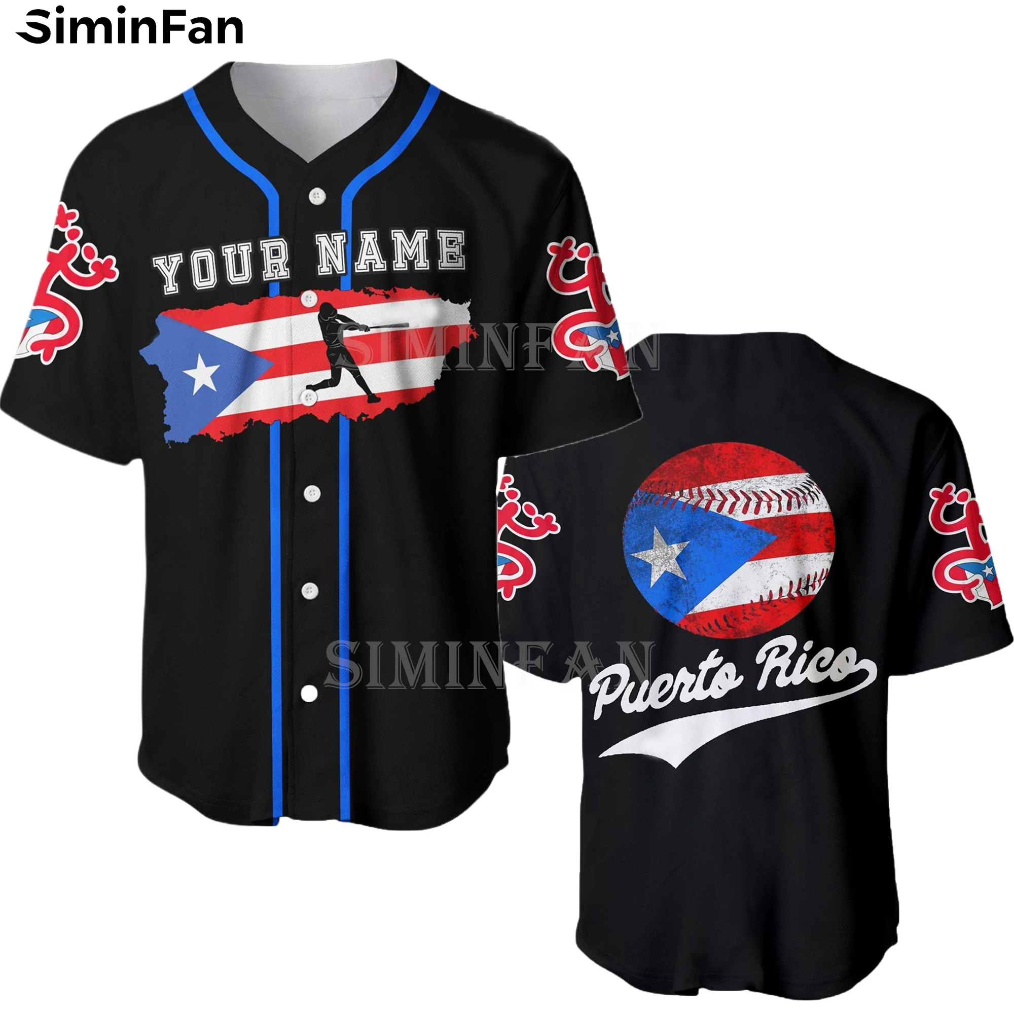 PUERTO RICO BASEBALL 3D Printed Mens Collarless Jersey Shirts Camisa Holiday Summer Beach T-Shirt Women Short Sleeve Tee Top