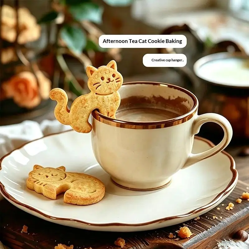 1/5 PCS Hanging Cup Cat Biscuit Mold Cartoon Animal 3D Cookie Cutter Fondant Baking Mold