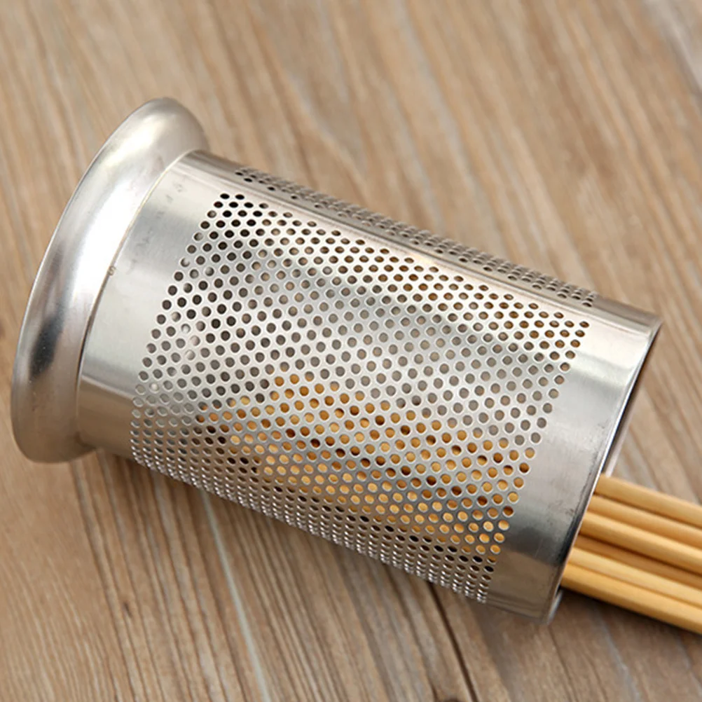 

Thickened Stainless Steel Utensil Holder With Drain Holes Countertop Cooking Tool Organizer Flatware Storage Canister For
