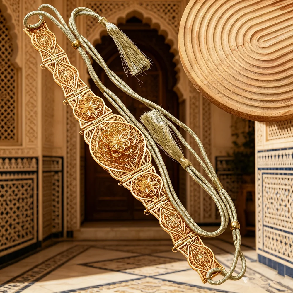 

Elegant Gold-Plated Metal Wedding Belt with 3D Hollow Flowers for Party Wedding Holiday Wear Moroccan Ladies Waist Seal
