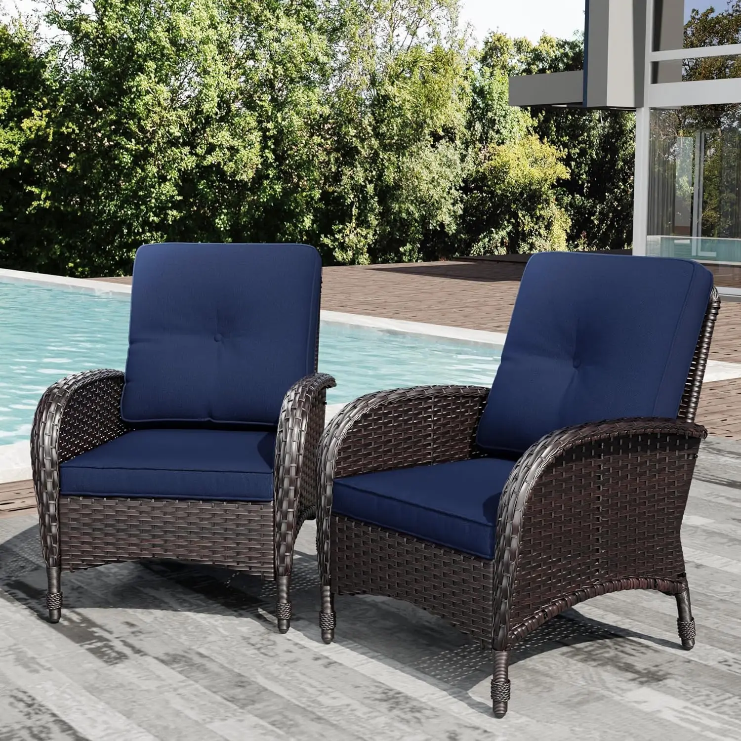 

Комплект из 2 плетеных садовых кресел, уличная мебель из ротанга с утолщенными подушками, высокая спинка, глубокое сиденье, широкие, настраиваемые