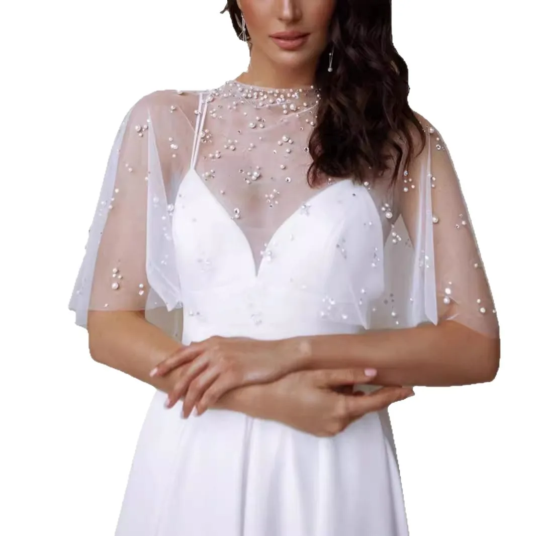 New Women's Long Dress Sexy Strap Pearl Long-sleeved Dress Evening Gown