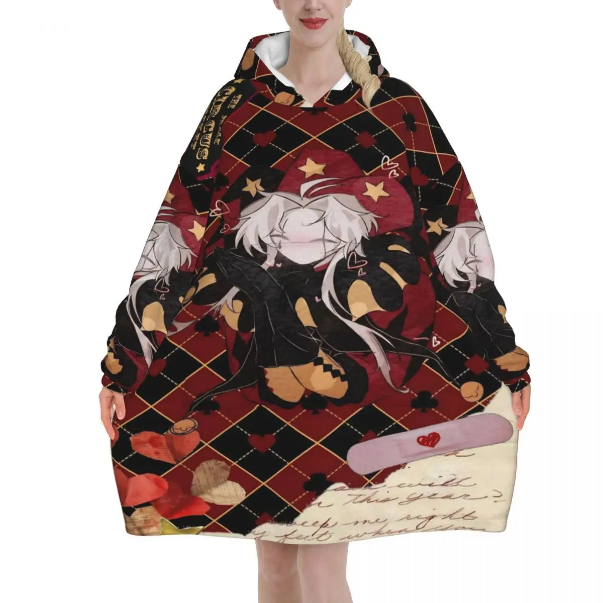 Pierrots The Freak Circus Wearable Blanket Hoodie for Women Men Oversized Sweatshirt Blanket with Pocket