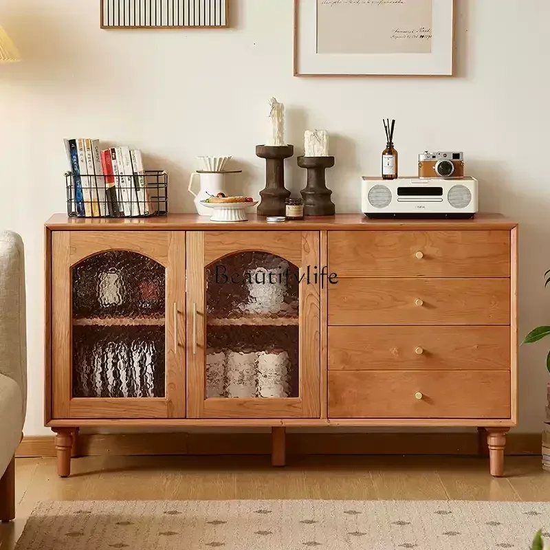 

FG10Cherry wood side cabinet Nordic solid wood medium and ancient style storage low cabinet
