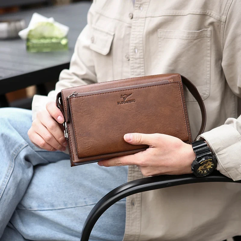 handbag business soft leather wallet 12-slot card phone bag bolso hombre sac New Men's combination lock anti-theft clutch bag