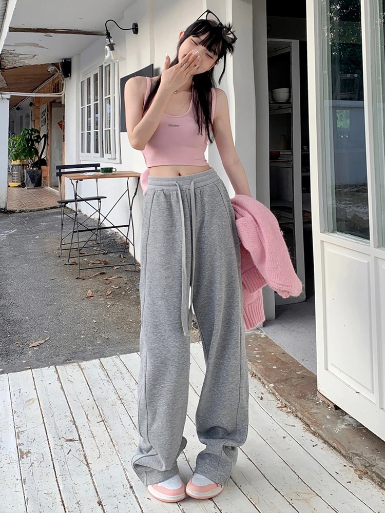 

Sports Pants Women's Cotton and Linen Gray Casual Autumn and Winter Fleece-Lined Warm Loose Casual Slimming Versatile Wide Leg