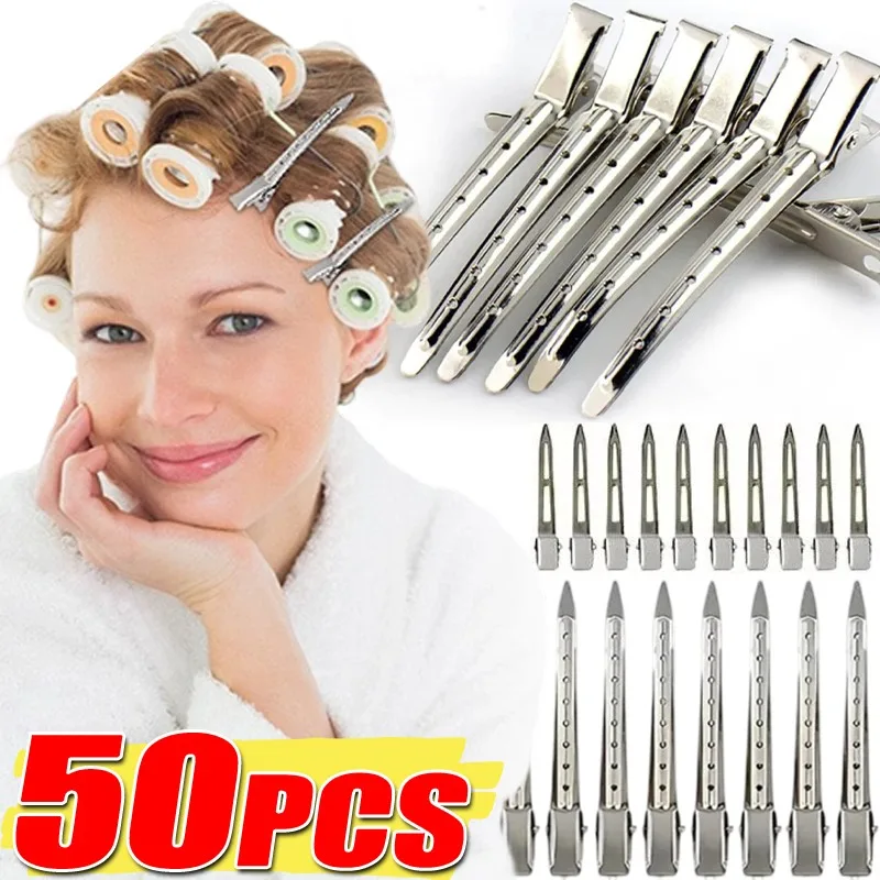 

50pcs 2026 Salon Fixed Hair Pin Silvery Metal Styling Hair Clips No Crease Curl Duckbill Hairpins Hairdress Tools for Women Man