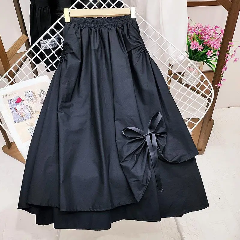 Fashion Elastic Spliced Folds Bow Irregular Skirts Women Clothing 2024 Summer New Loose Solid Color High Waist Casual Skirts