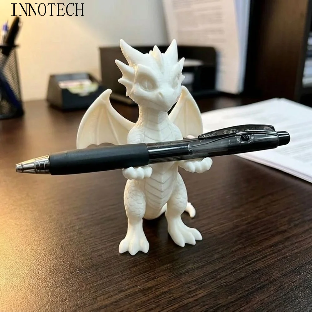 3D Printed Dragon Shaped Pen Holder Vintage Style Cartoon Dragon Pen Stand Statue Plastic Oriental Myth