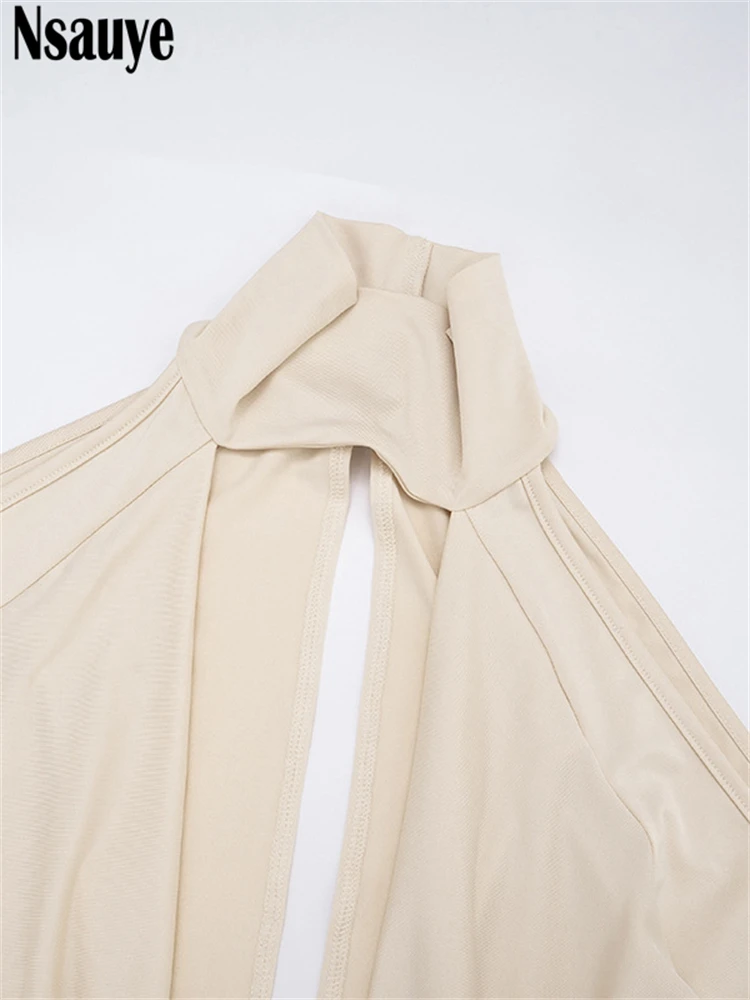 Nsauyeセクシーファッションミニホリデーホルターローカットアウトボディコンイブニングドレスパーティーナイトクラブ女性服ハイウエストドレス2025