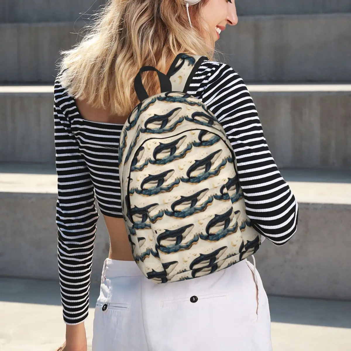 Golden Blue Aesthetic Whale Backpack Hot Sale Daypack Large Capacity Children BookBag School Bag Shoulder Bags for Men Women