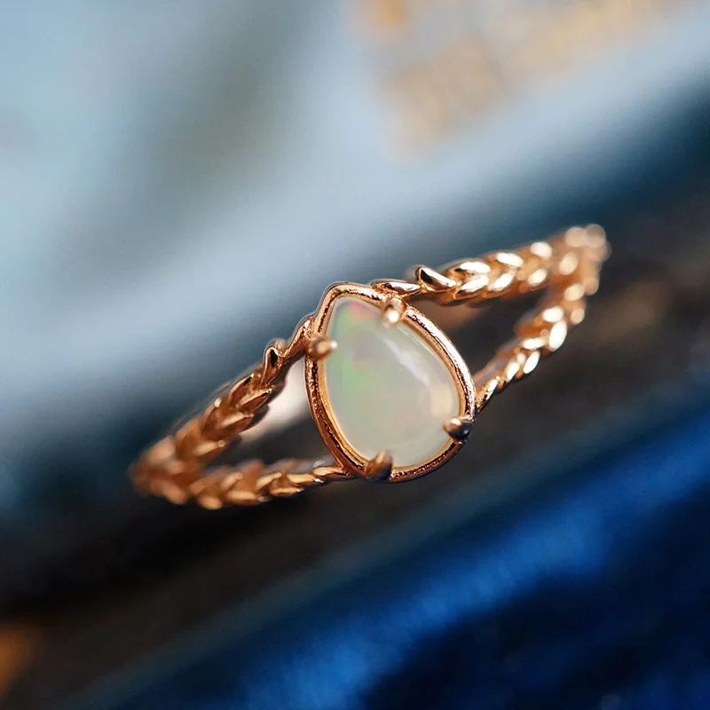

Rings for Women Wedding Accessories Water Drop Shape Vintage Natural Opal 925 Sterling Silver Gold Plated Ring Gift RI216