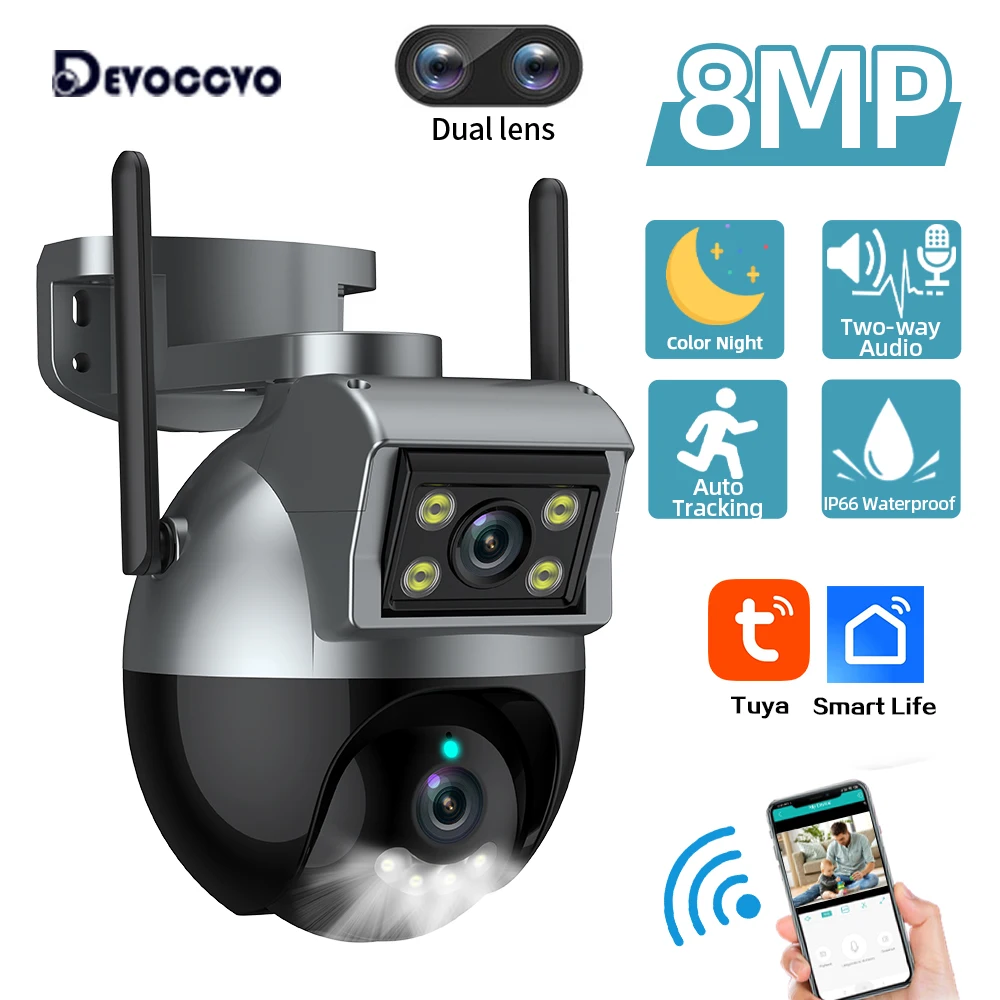 

Smart Life 4K 8MP Dual Lens PTZ WIFI Security Camera Dual Screen Ai Human Auto Tracking Outdoor 4MP CCTV Surveillance IP Camera