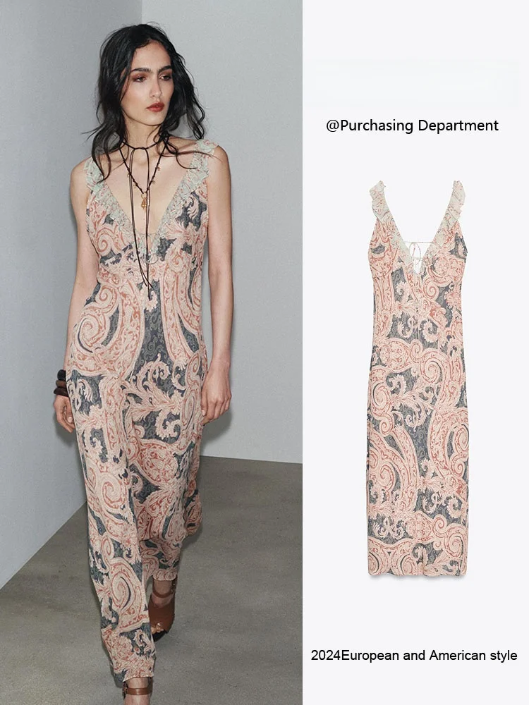

Faionable Summer New Arrival Women's Dr ZA2025 Svel V-Ne Print ter Ne Gown Trendy Ele Sle 2025