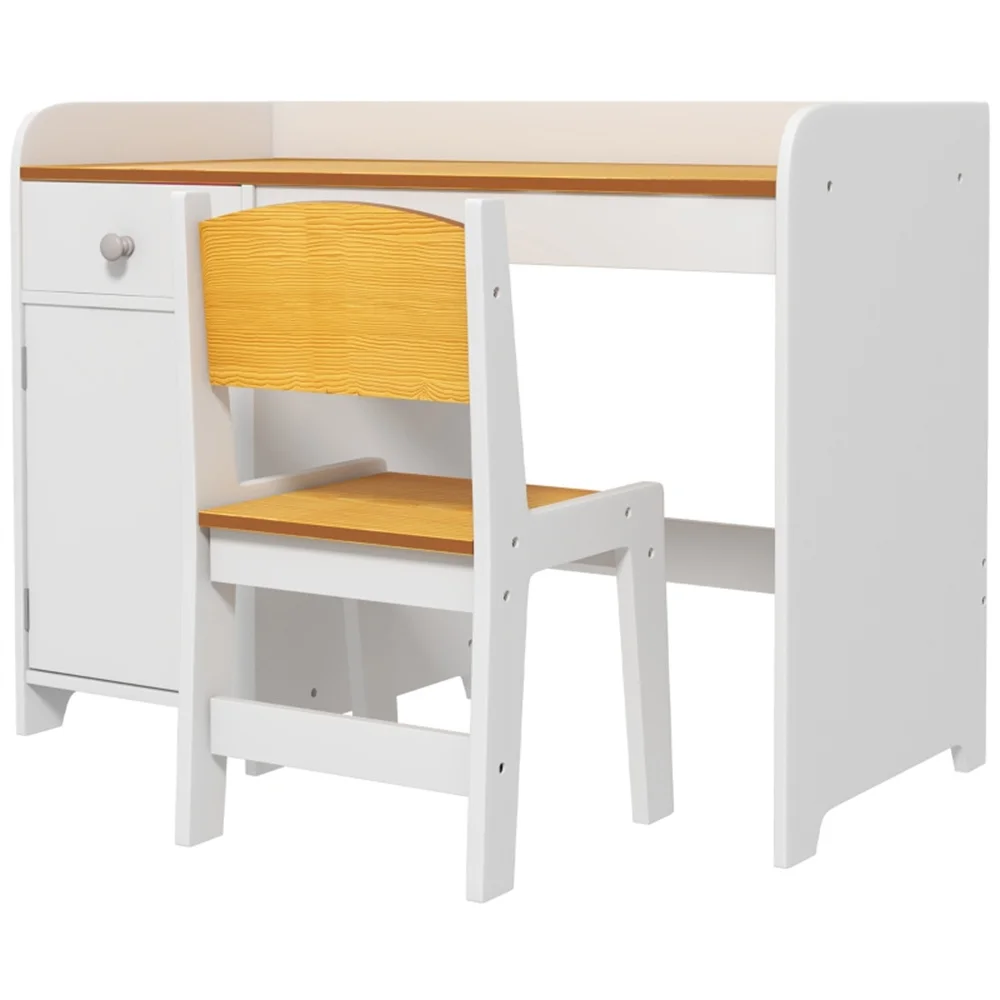 

Children's desk and chair set, simple and elegant, with drawers and storage cabinets, suitable for study or bedroom