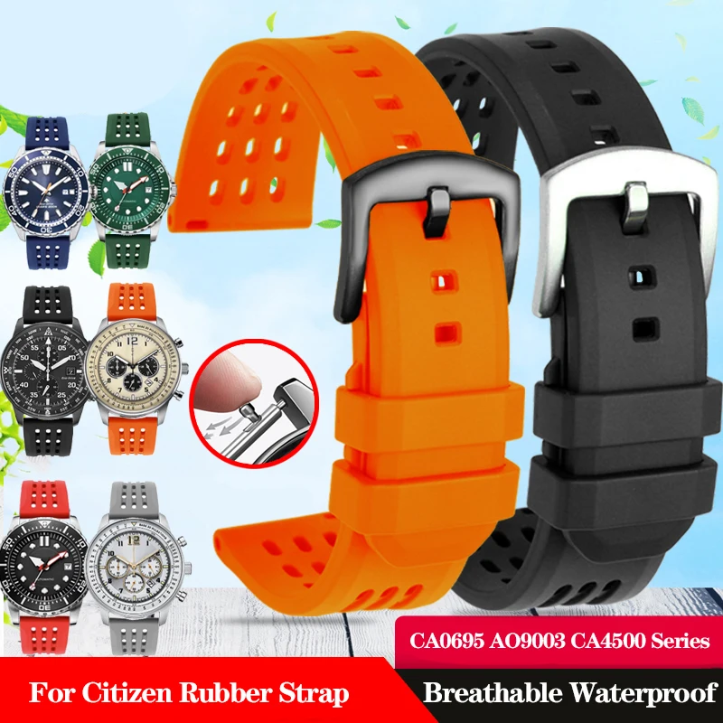 20mm 22mm New Fluorine Rubber Strap For Citizen Seiko Watch CA0695 AO9003 CA4500 Sao Orange BM8475 Waterproof Sport Watchband