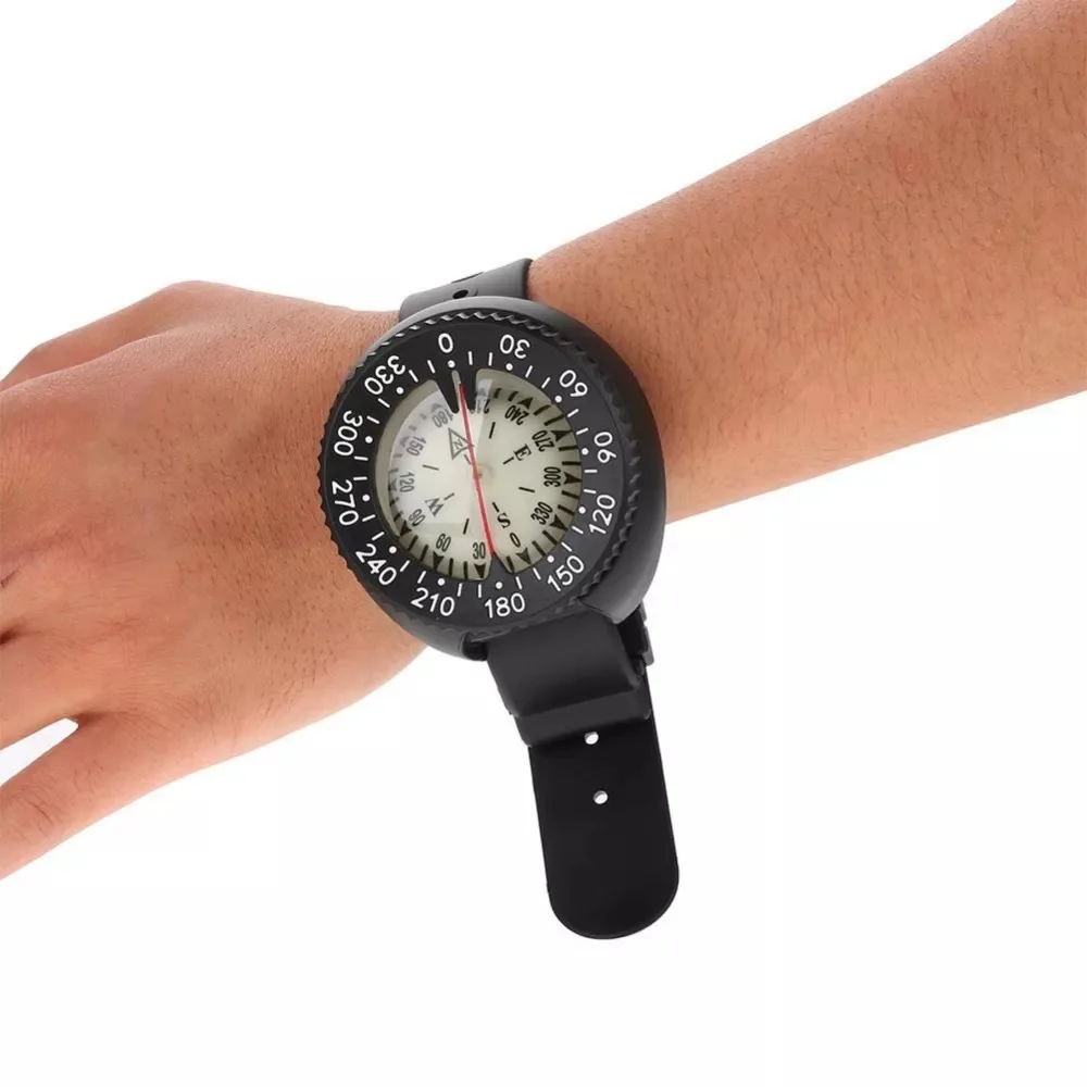 Waterproof Diving Compass Underwater Caving Camping Compass with Wristband Diving Scuba Watchband Fluorescent Dial Compass 80m