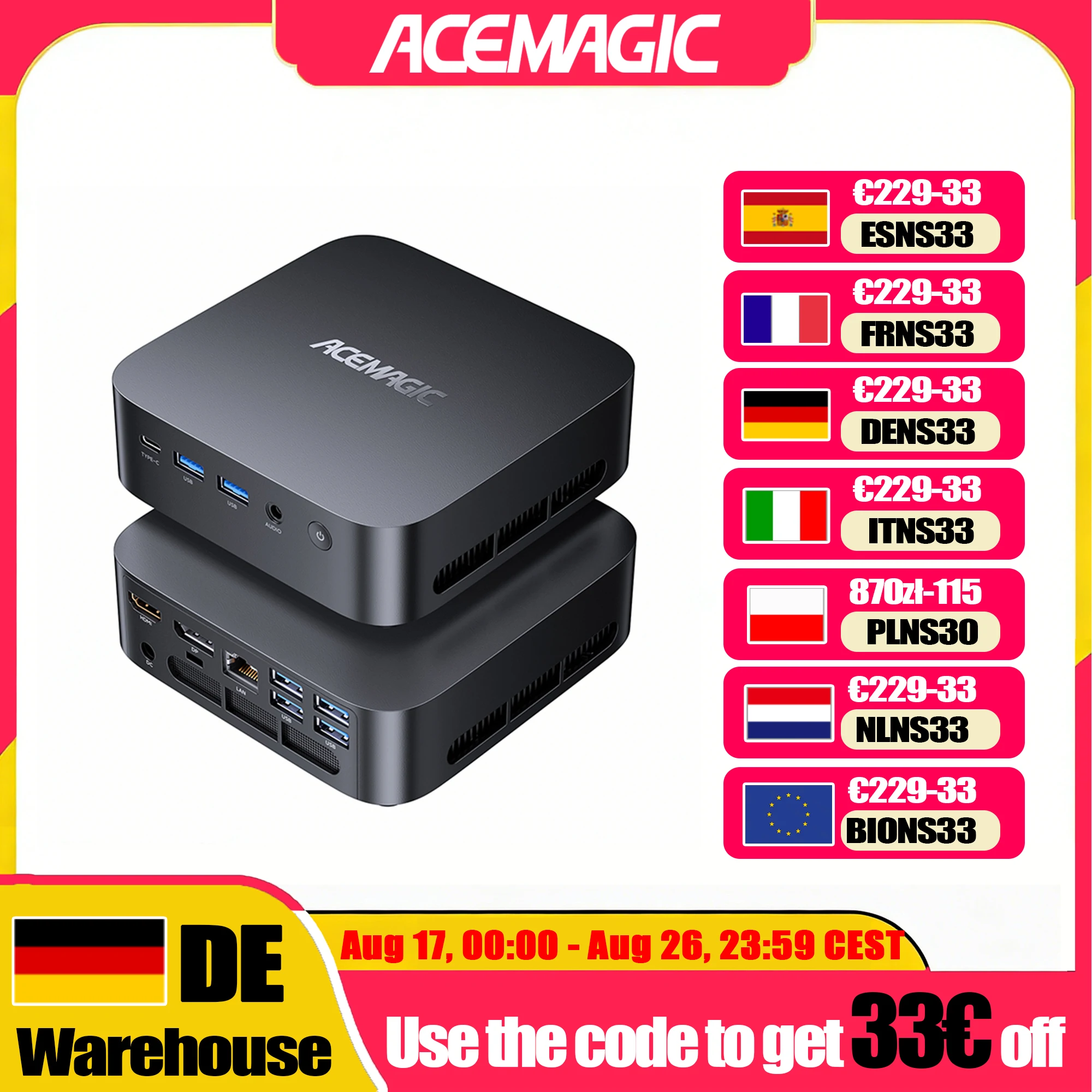 ACEMAGIC K1 MINI PC AMD Ryzen Embedded R2544 16GB LPDDR4 RAM 512GB SSD Windows 11 Pro MINI Computer WLAN5 BT4.2 4K Dreifach-Display