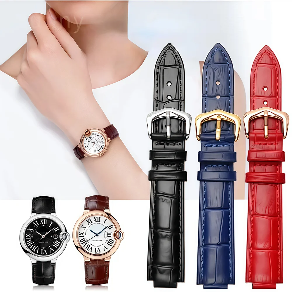 Genuine Leather Watch Strap For Cartier Blue Balloon Men Women WatchBand 14x8 16x8 18x11 20x12 22x14mm Medium Small Accessories