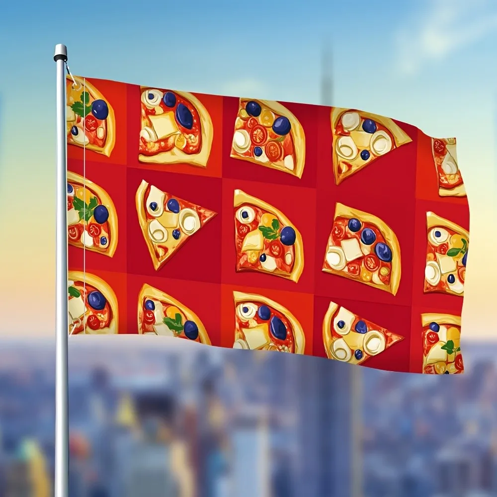 Playful Pizza Slice Pattern Polyester Flag Durable Fade Resistant Outdoor Yard Decoration