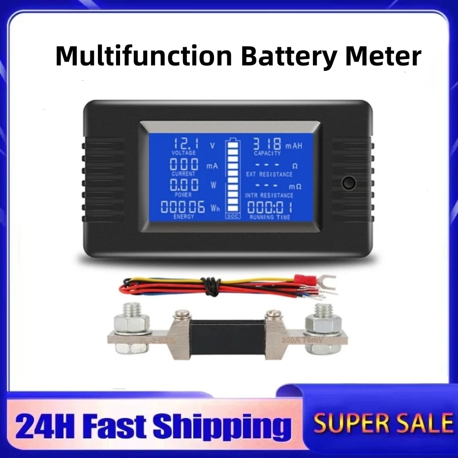 Probador de batería de coche, voltímetro amperímetro, resistencia de capacidad, monitor de voltaje eléctrico, CC 0-200V, 100A, 300A, 12v, 24v, 48v,