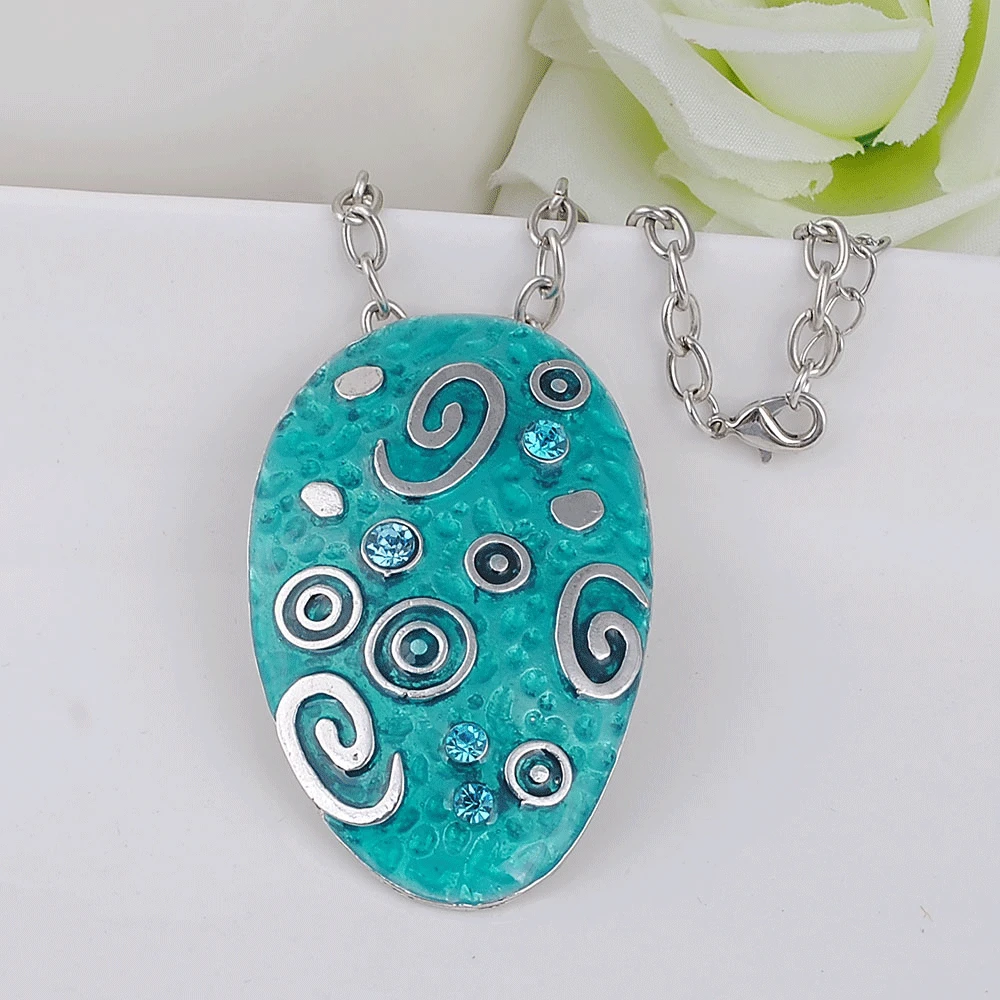 Enamel Retro Style Necklace Zinc Alloy Trendy Pendant Antique Silver Plated