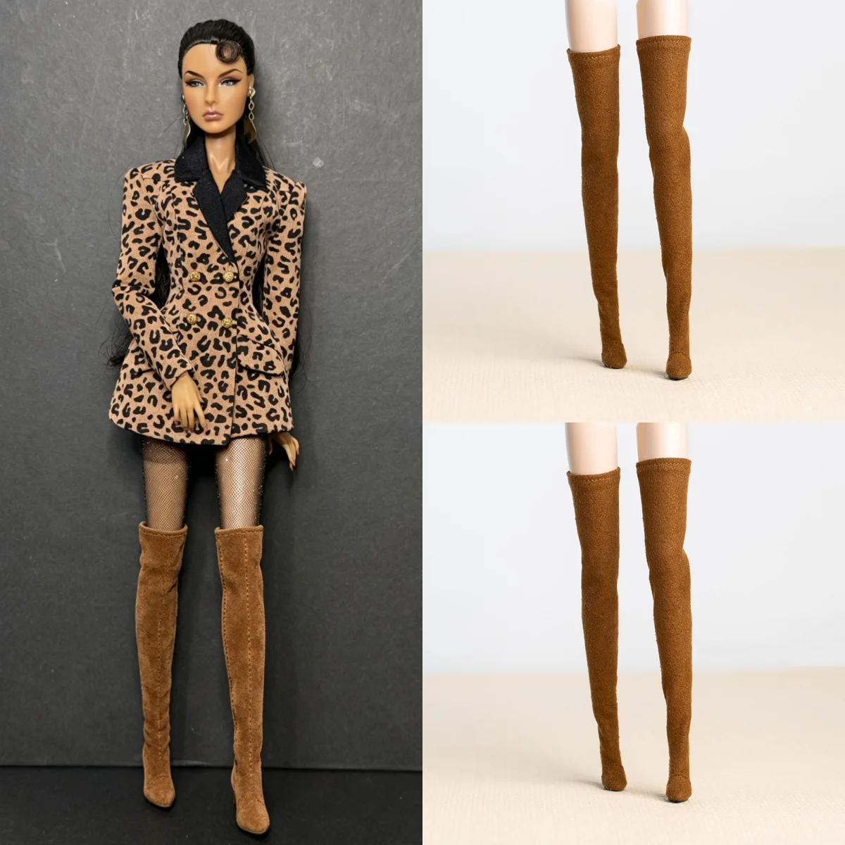 Doll Shoes Parts 1/6 Supermodel Doll Senior Sense Winter Retro Suede Knee-High Boots Fashion Leather Boots For Babi FR Xianxian