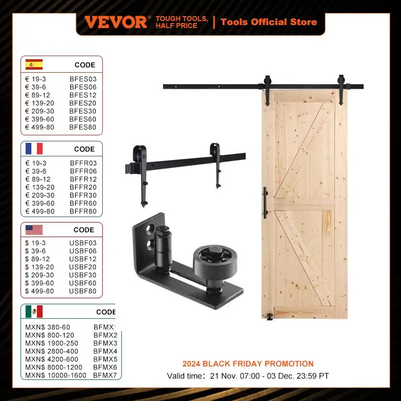 VEVOR Barn Door and Hardware Kit Wood Sliding Barn Door Smoothly and Quietly Barn Door Kit 8in1 Floor Guide and Door Handle