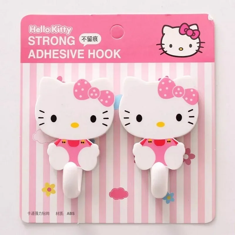 Hello Kitty Cartoon Sticky Hook Door Hanger Self Adhesive Wall Hanger Hat Racks Bathroom Towel Hook Home Decor Key Hanger Wall