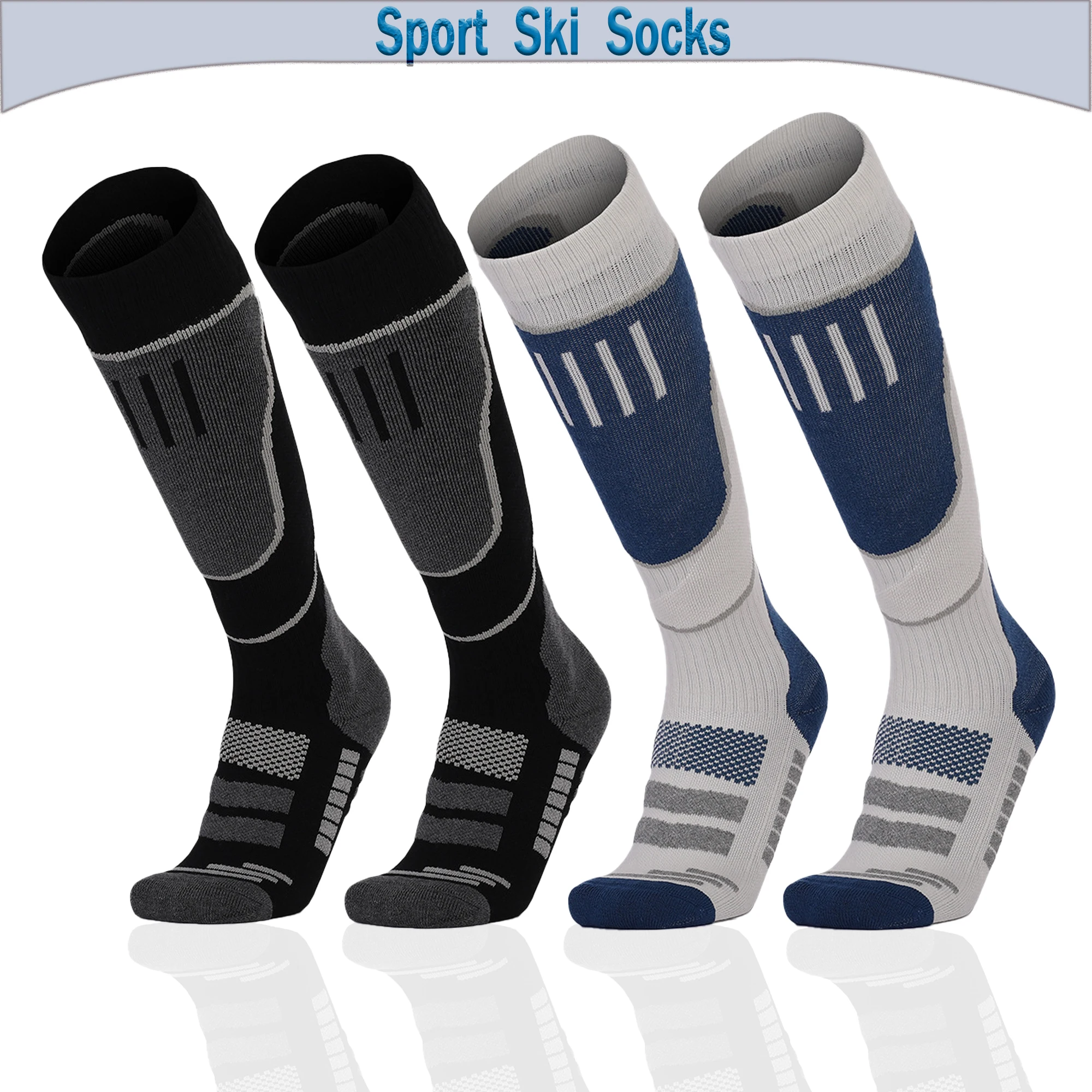 2 Pairs Ski Socks, Cold Weather Socks for Snowboarding, Snow, Winter, Thermal Knee-high Warm Socks, Hunting