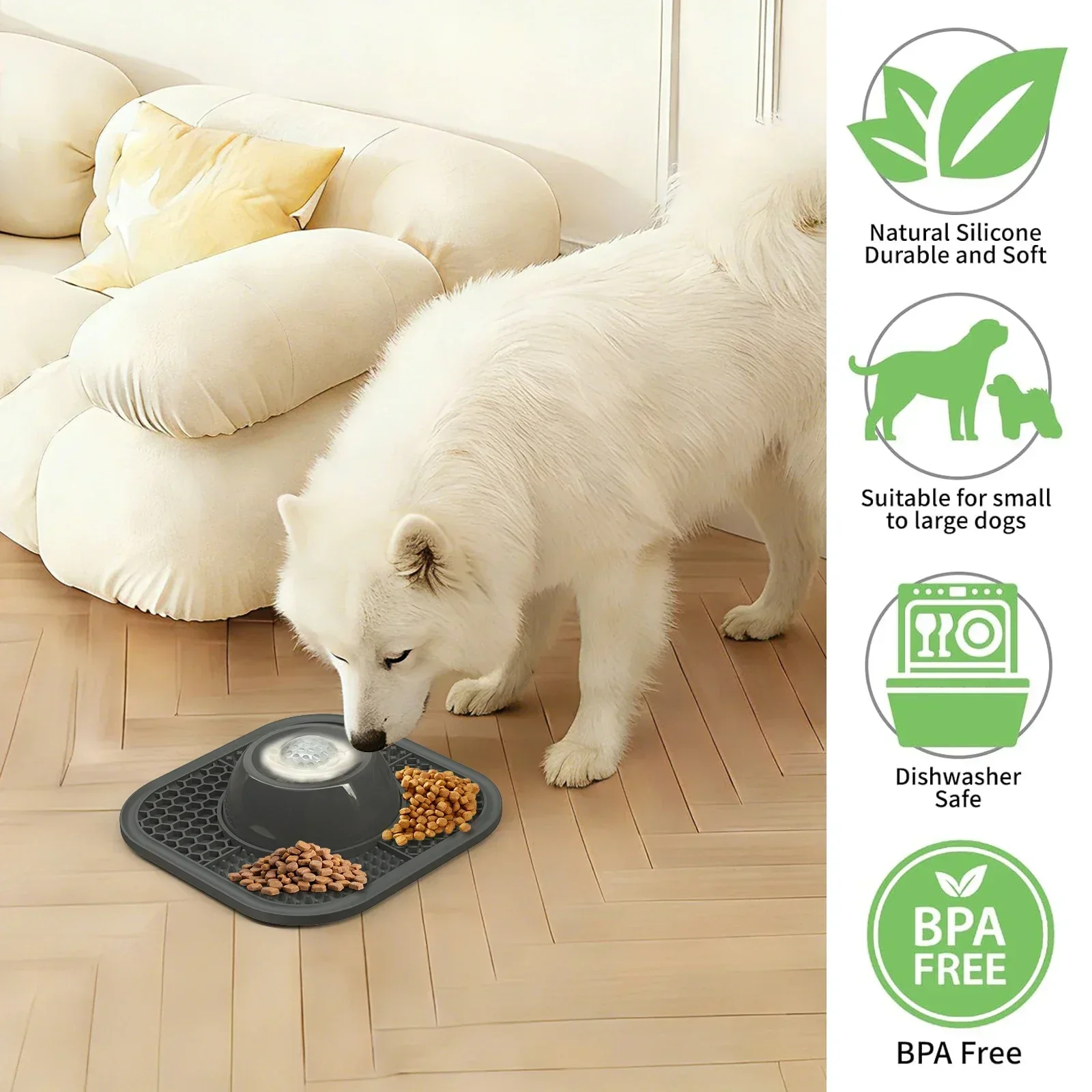 Non-Slip Dog Lick Mat With Slow Feeder Bowl Silicone Pet Feeding Mat Anxiety Relief Healthy Lick Pad For Dogs Puppy Cats Kitten