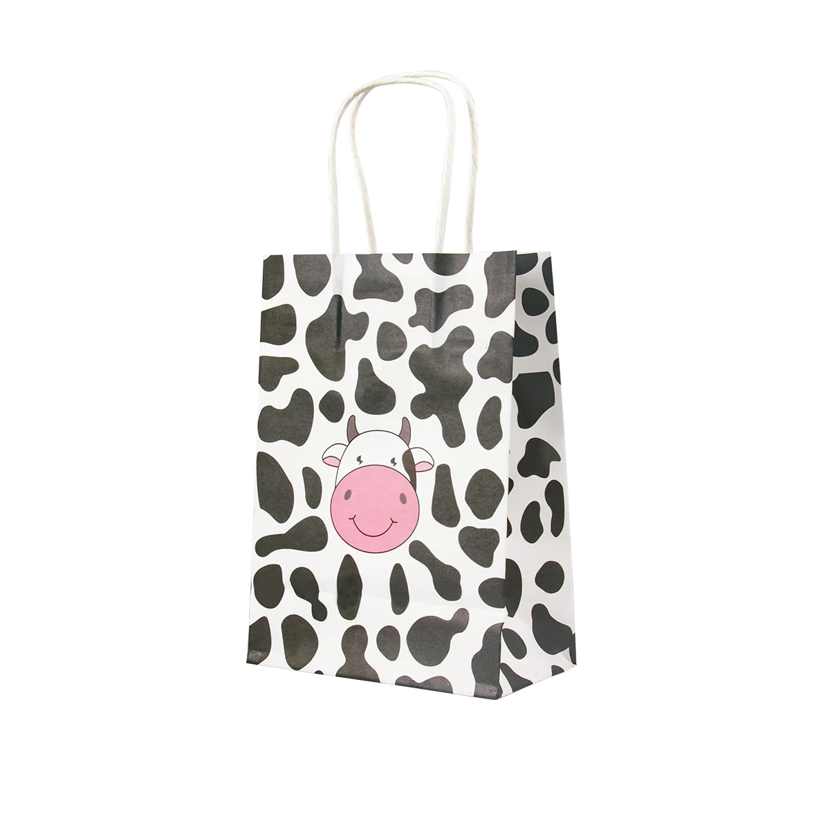 12Pcs Farm Theme Cute Cartoon Animal Paper Cow Gift Bags Paper Candy Biscuit Bag Tote Bags Birthday Party Baby Shower Supplies