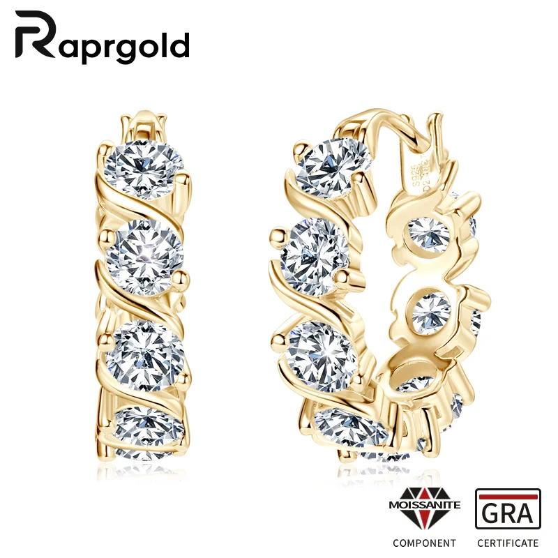 RAPRGOLD 4mm Round Cut Moissanite Hoop Earrings for Women S925 Sterling Silver Piercing Huggie Earring Jewelry Gifts Pendientes