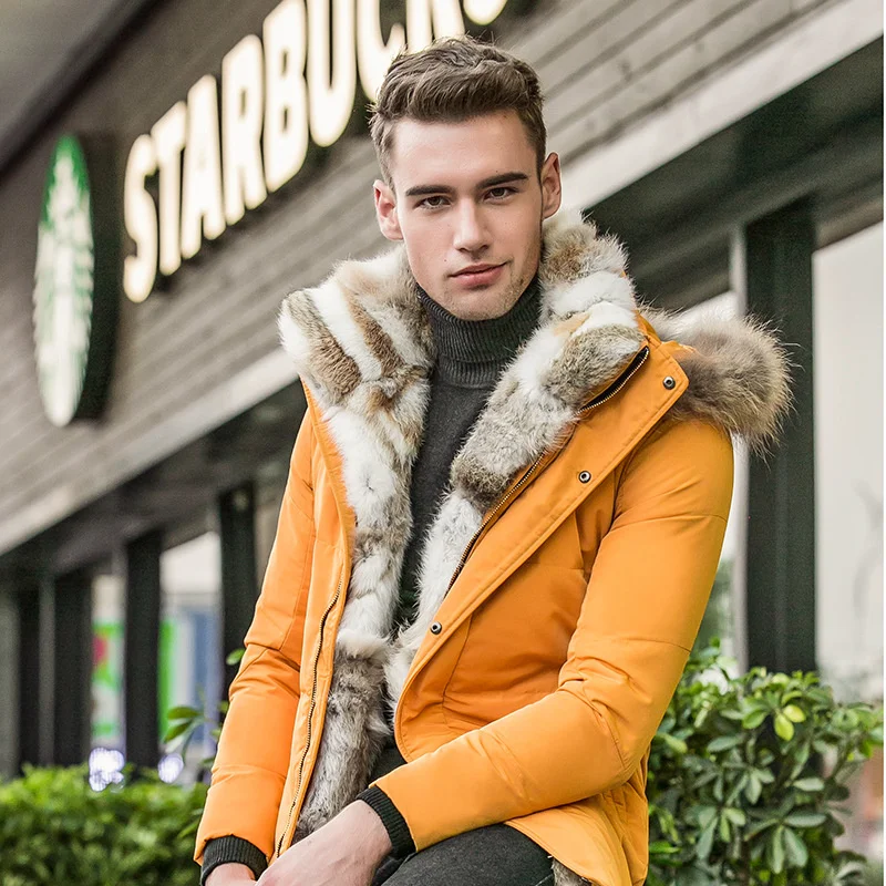 High Quality 2023 Men Winter Jackets White Duck Down Jacket Male Warm Coat Real Rabbit Fur Hooded Detachable Long Parka Luxury