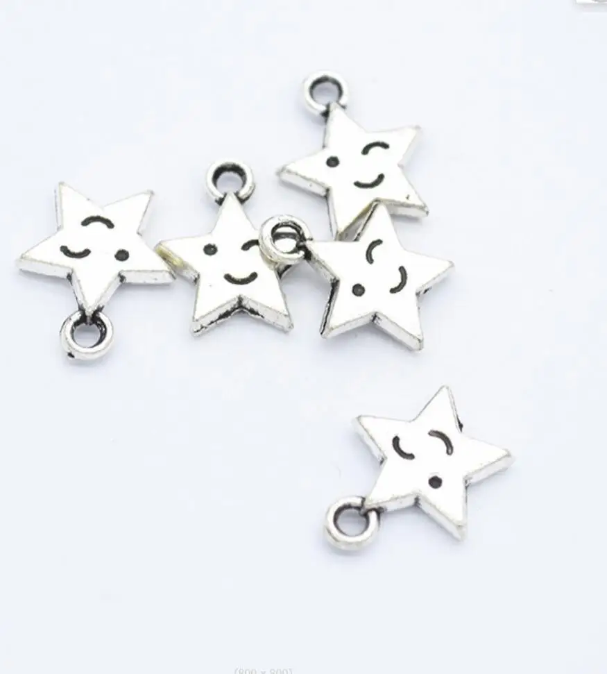 100pcs Charms Star Face 14x12mm Antique Plated Pendants Making DIY Handmade Bronze Silver Color Jewelry F0125