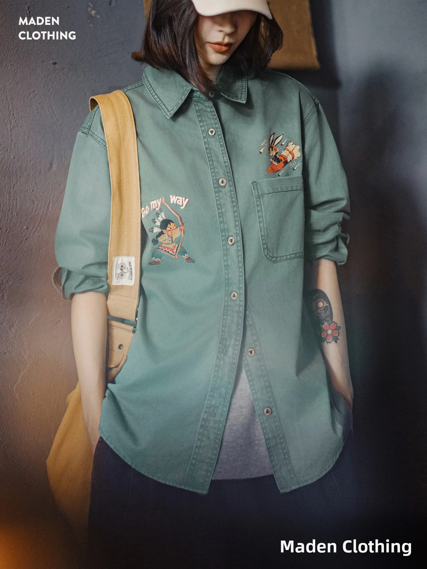 

Maden Ретро Waed Cotton Long Sve irt Свободная верхняя одежда Женский осенний ветрозащитный кардиган стандартного кроя с вышитым принтом