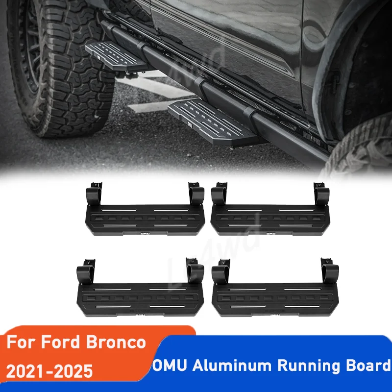 LC4WD 4x4 Exterior Accessories OMU Aluminum Running Board Side Step 4Pcs For Ford Bronco 4Door 2021-2025 Non-Slip Step Pads