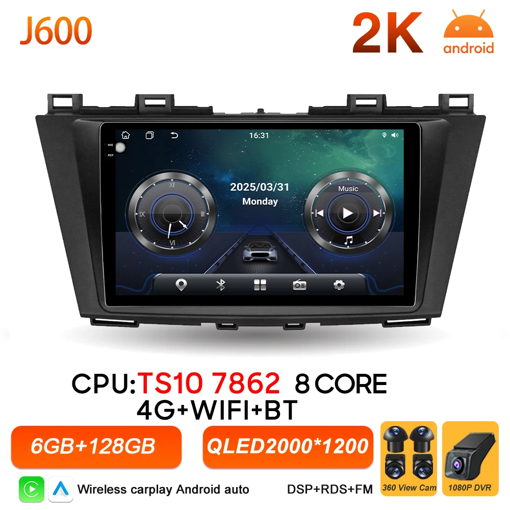 2Din Android 16 Auto autoradio voor Mazda 5 CW 2010 2011 2012 2013 2014 2015 Carplay Navigatie Video Multimedia Speler DSP Stereo