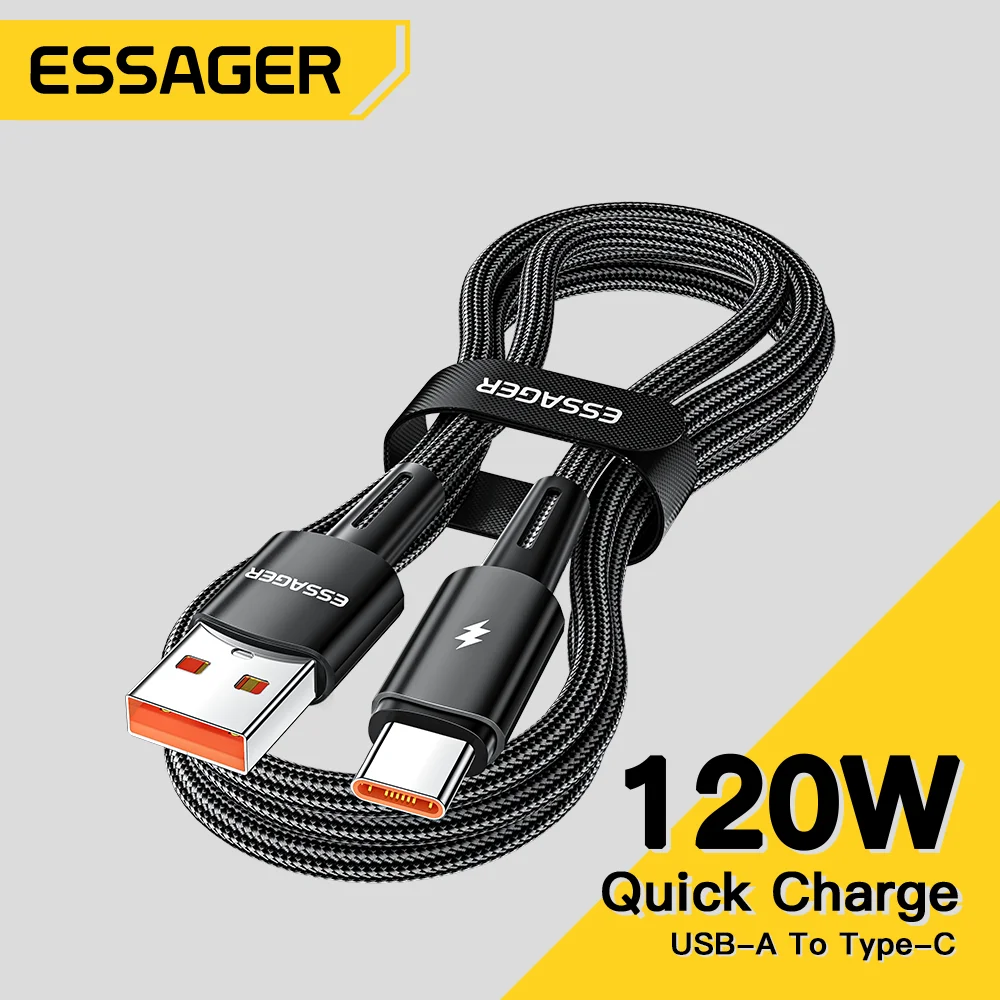 Essager 120W Kabel USB typu C Super Fast Charge 67W Kabel Quick Charge 6A Dla Xiaomi 12Pro Redmi K50 Note 11Pro Black Shark5 Pro